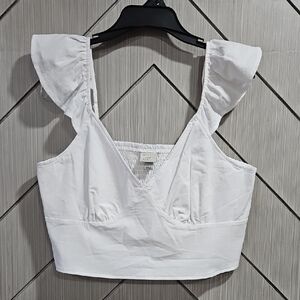 A New Day White Ruffle Crop Top